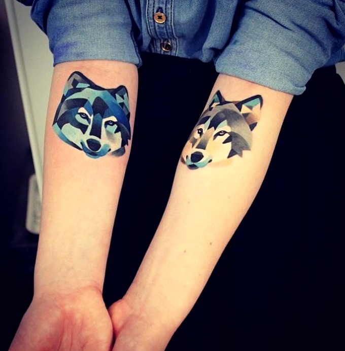 Couple wolf tattoos