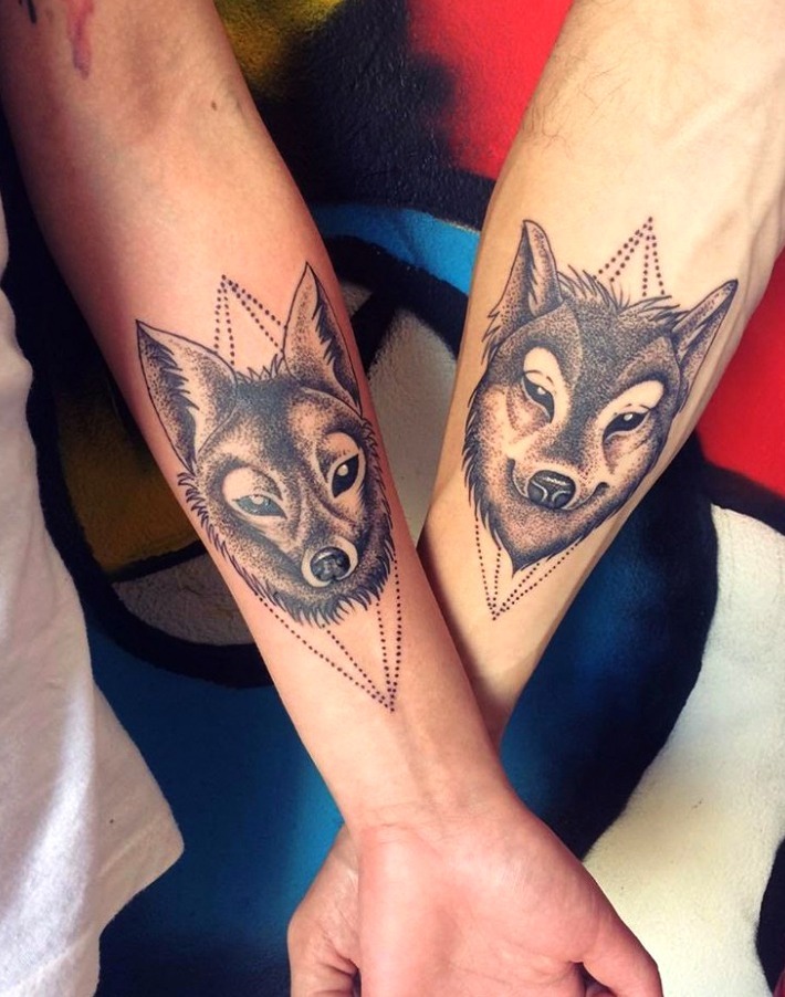 Couple wolf tattoos