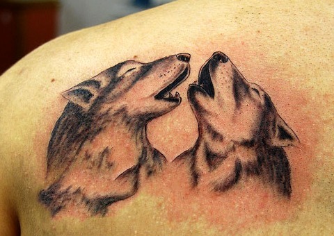 Couple wolf tattoos