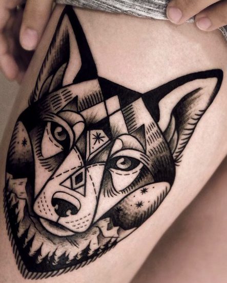Geometric wolf tattoos