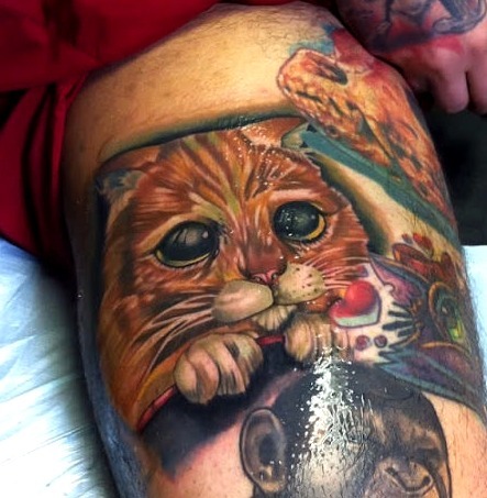 Tatuajes del gato de Shrek: el gato con botas