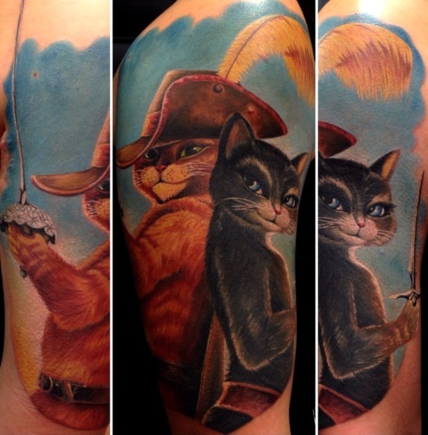 Tatuajes del gato de Shrek: el gato con botas